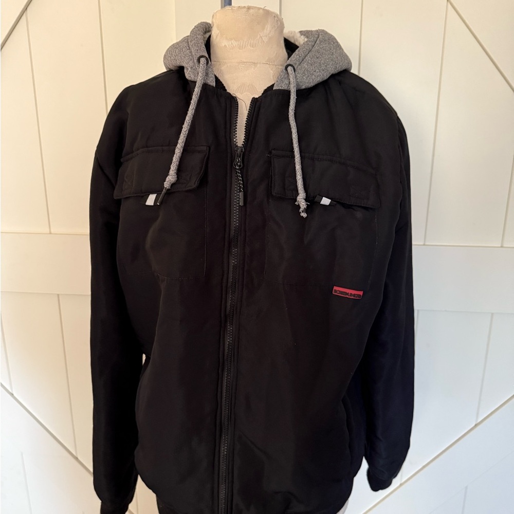 Ecko Unlimited Black and Gray Hooded Bomber Jacket